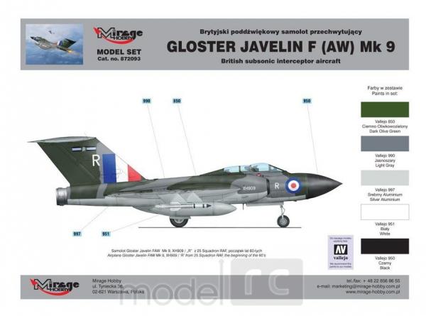 MIRAGE GLOSTER JAVELIN F AW Mk 9 Model set s farbami