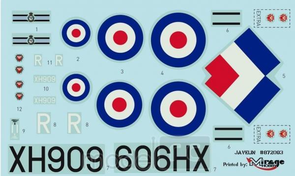 MIRAGE GLOSTER JAVELIN F AW Mk 9 Model set s farbami